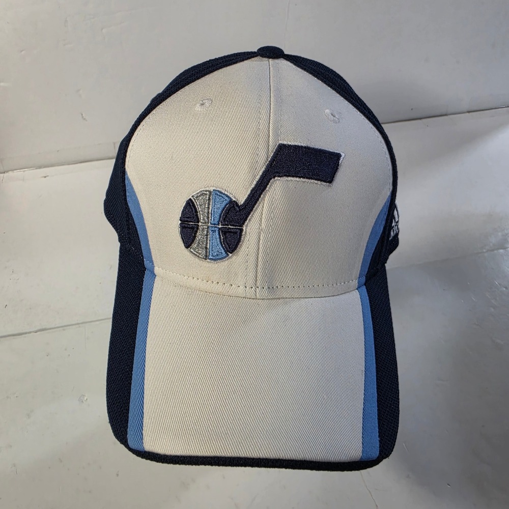 Adidas Utah Jazz NBA Basketball Hat Blue White Music Note Adjustable Mesh Cap